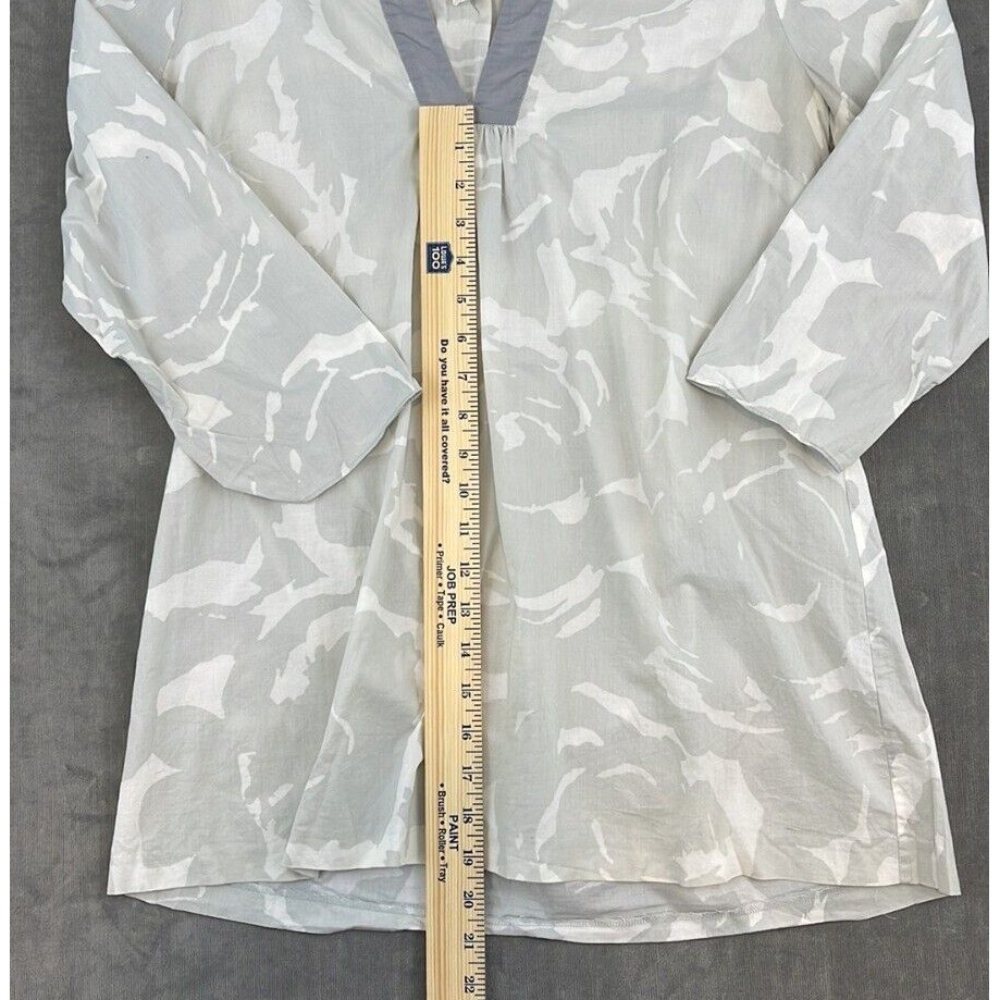 J.Crew Womens Small Gray White Abstract Print Cotton Tunic Blouse Split Neck
