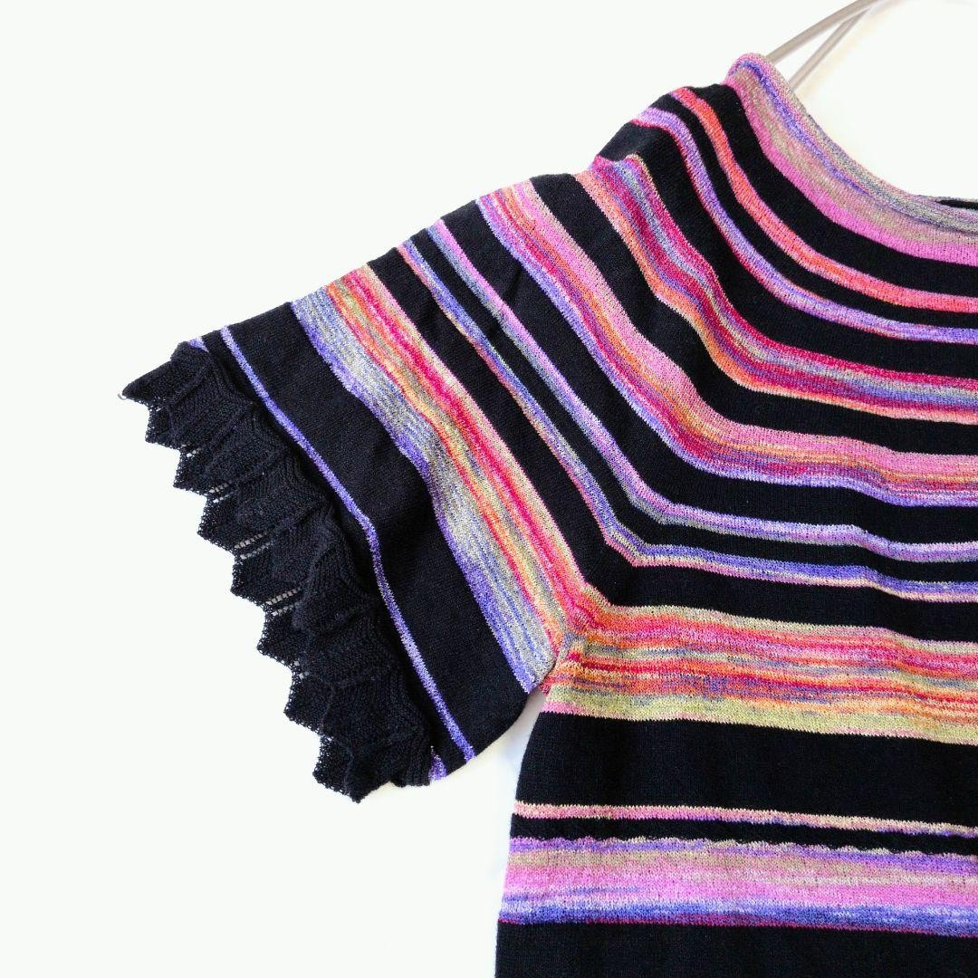 M.&KYOKO Long Knit Dress Multi-Color S Size Striped Short Sleeve