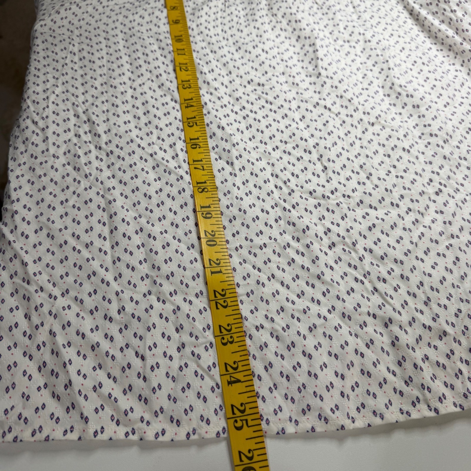 LOFT Blouse Womens Large White Diamond Print Lace Trim Boho Ruffle Neck