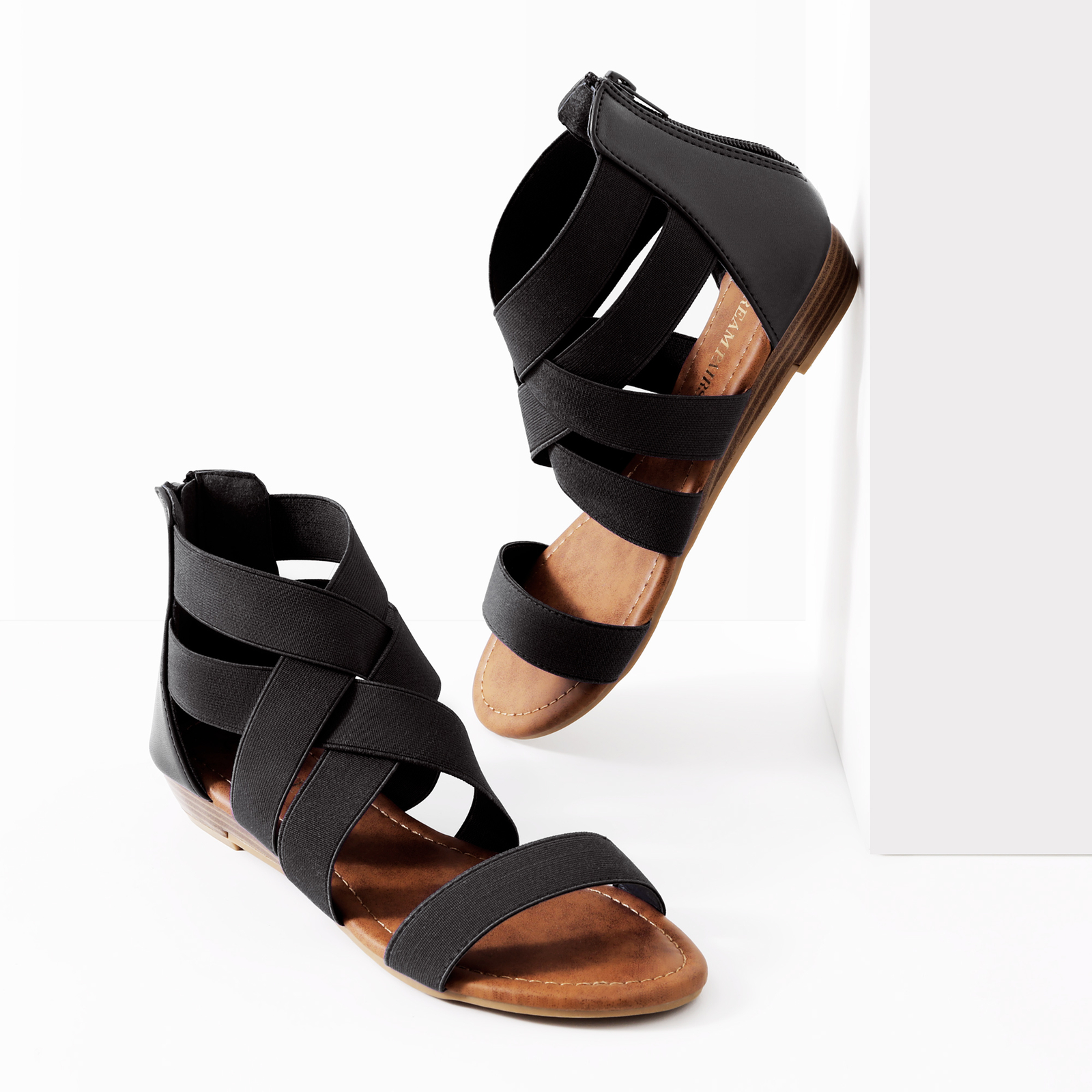 Womens Gladiator Flat Sandals Elastic Cross Ankle Straps Sandals Summer Sandals