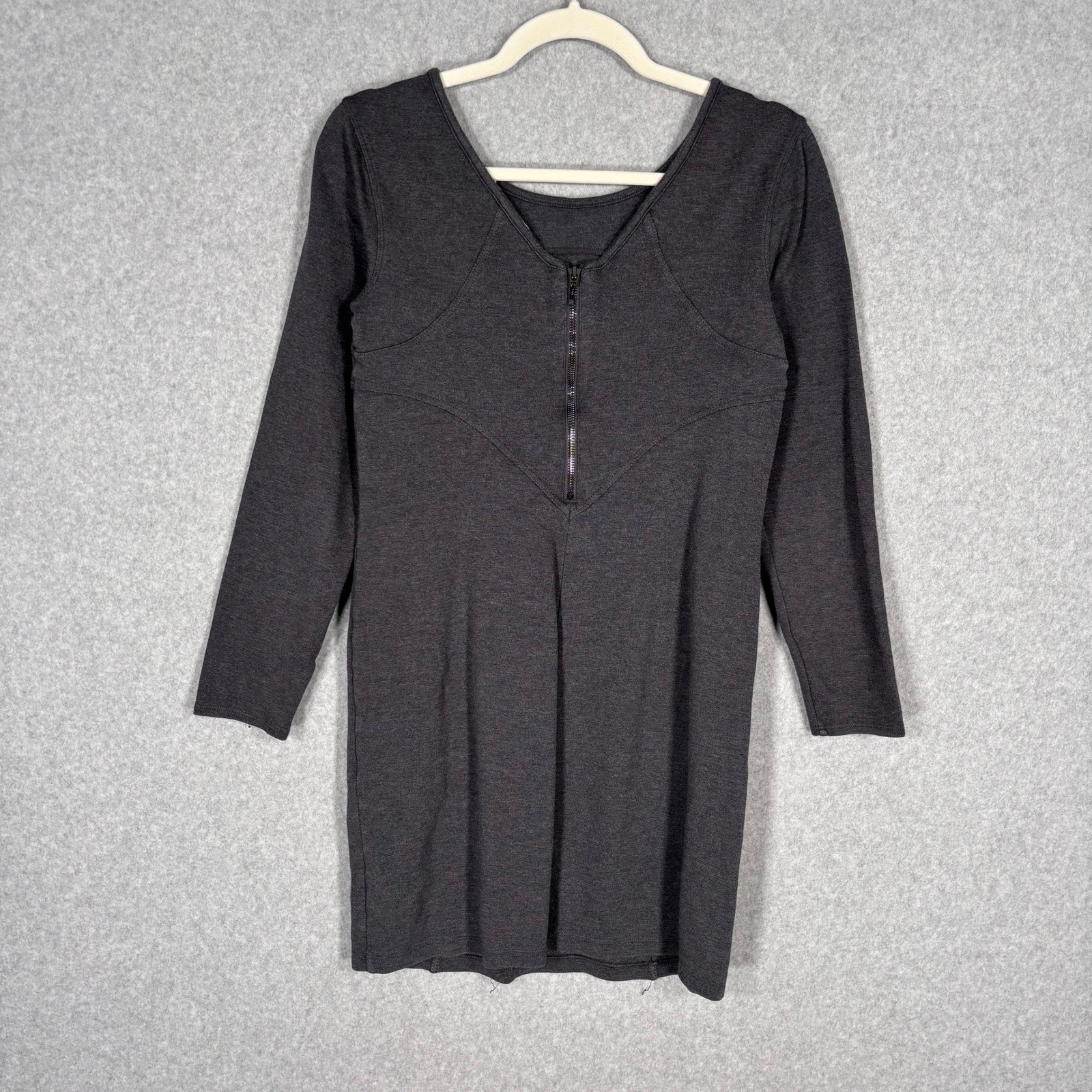 Athleta Illusion Mini Dress Charcoal Ponte Knit Cotton Modal Lagenlook Comfort