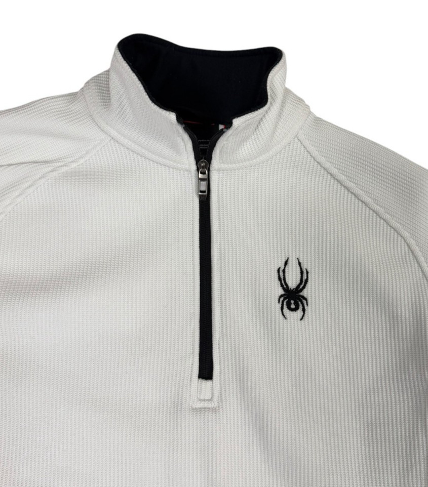 Spyder Mens Large Core Sweater Half Zip Pullover Waffle Knit White Black Outdoor