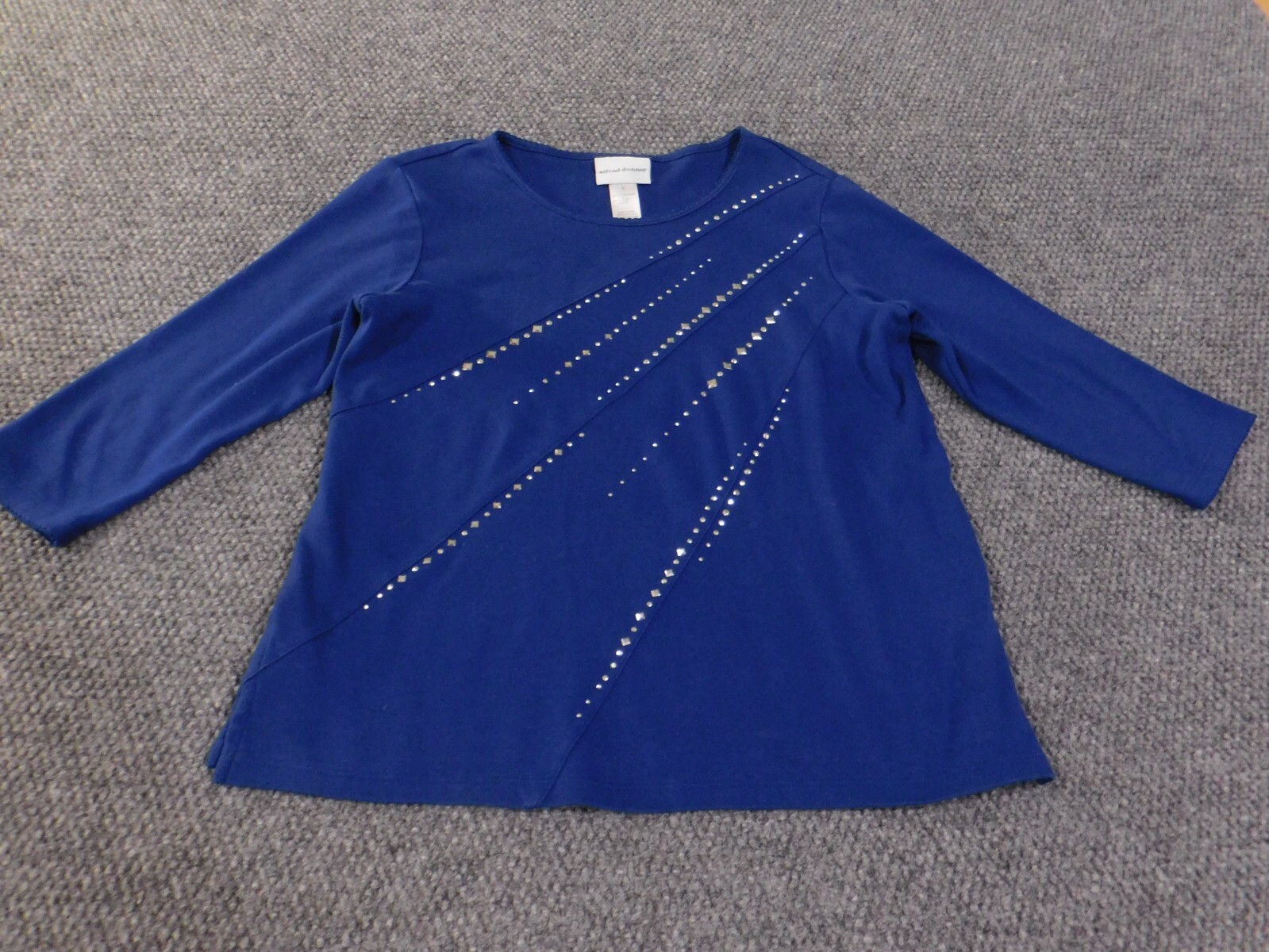 Alfred Dunner top small blue beads rhinestones knit women stretch embellishments