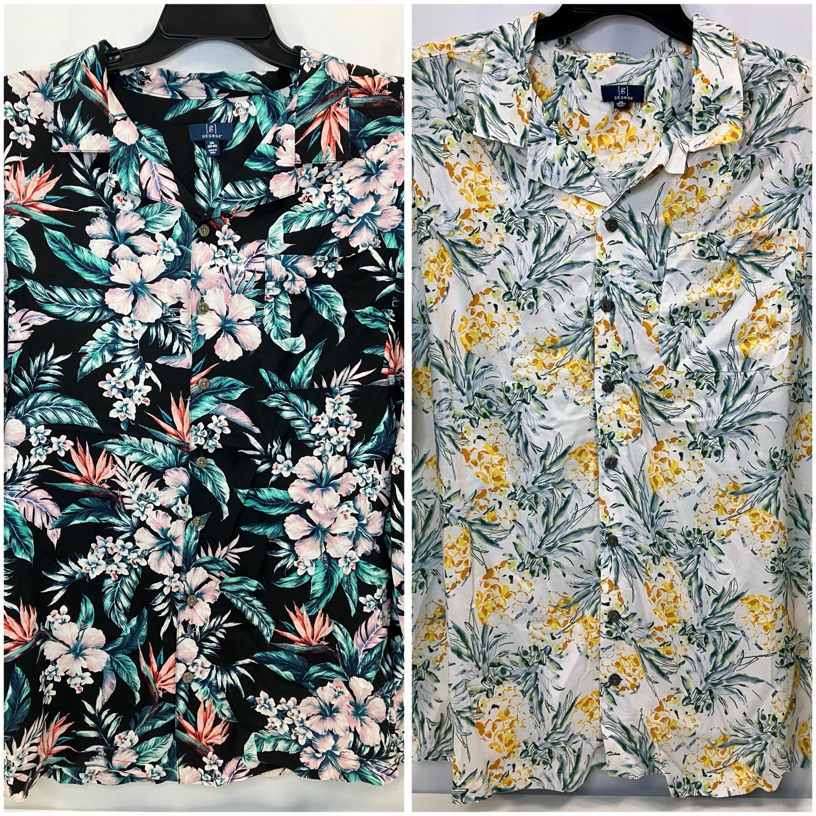Lot of 2 NWT George Hawaiian Short Sleeve Button Shirt Men 2XL Pineapple Floral