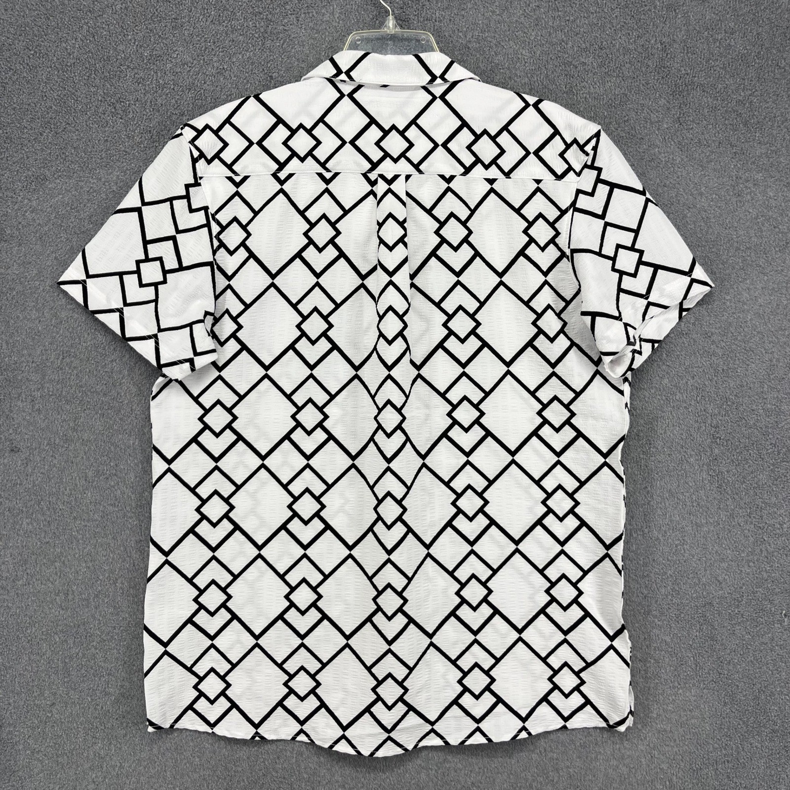 Ike Behar Button Down Shirt Mens L White Black Retro Geometric Textured S17X6044