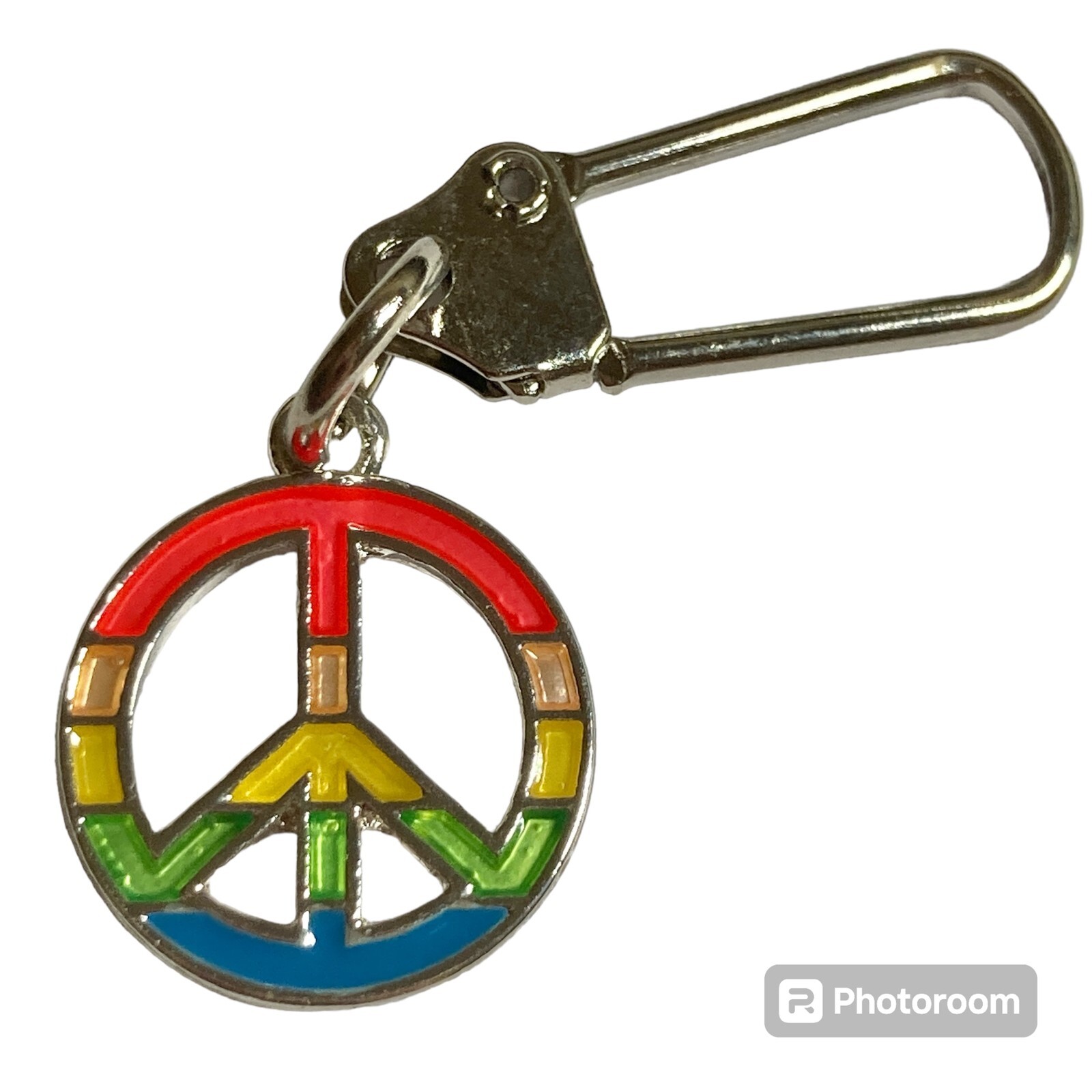 Peace Sign Charm Zipper Pull Bag Purse Charm Keychain Rainbow Hippie LGBT Retro