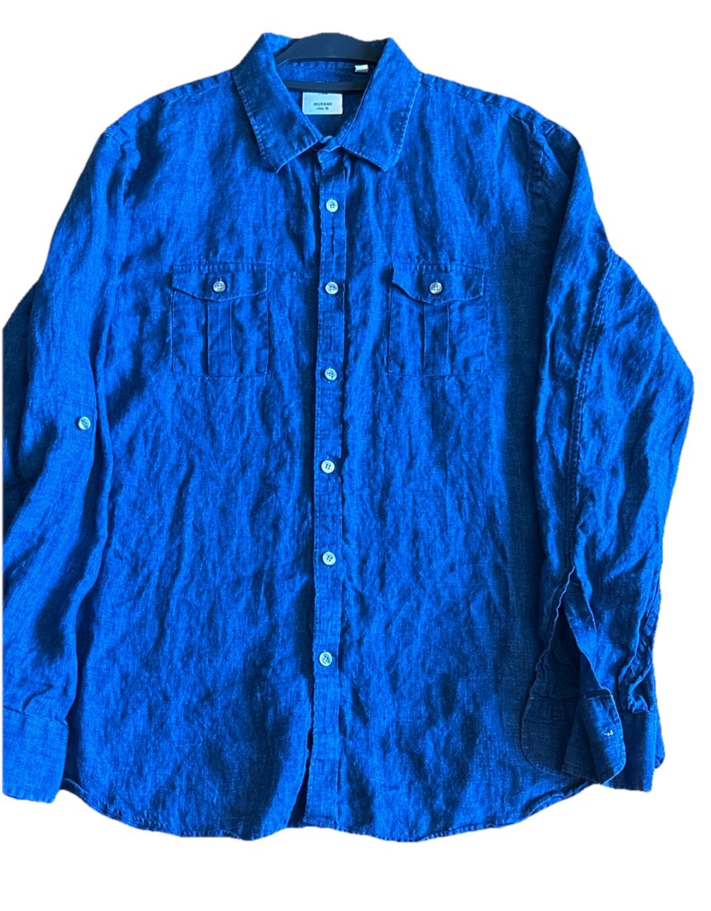 Baird McNutt Murano Linen Shirt Mens XL Blue Indigo Long Sleeve Button Slim Fit