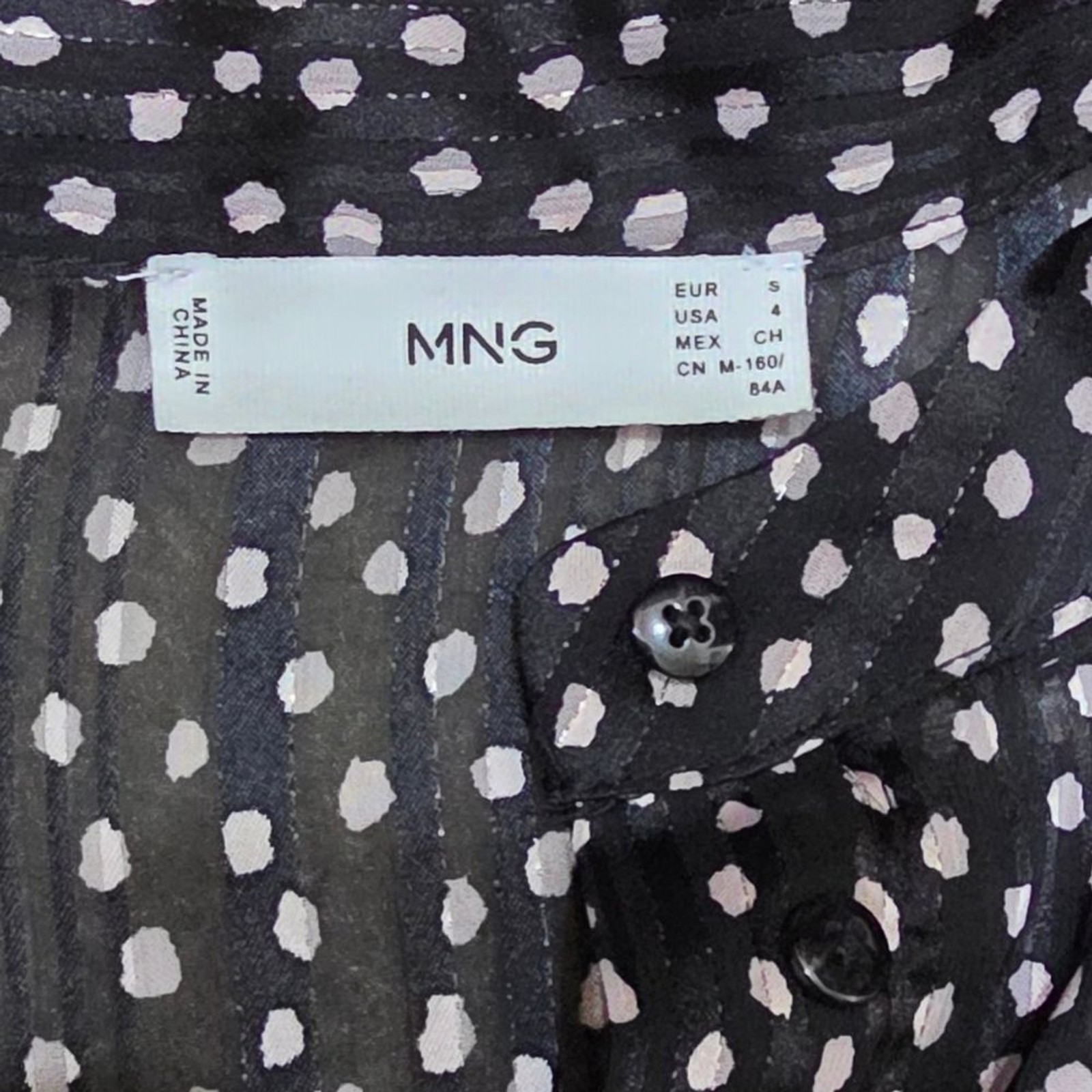MNG Mango Black & White Polka Dot Sheer Ruffle Top Blouse Size 4