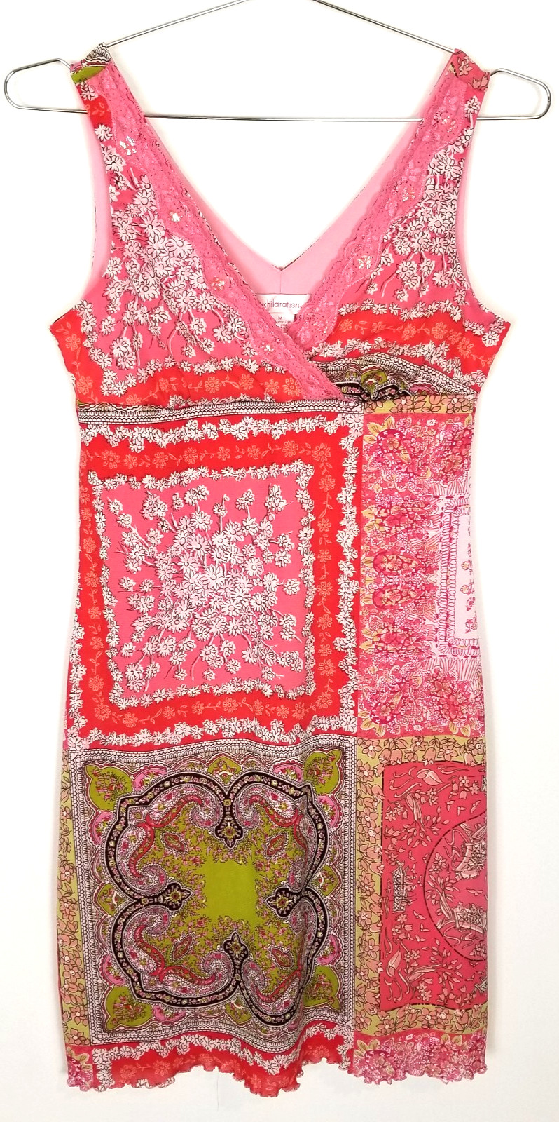 Xhilaration Women Mosaic Print Boho Mini Sundress Sz M Pink Babydoll Y2K