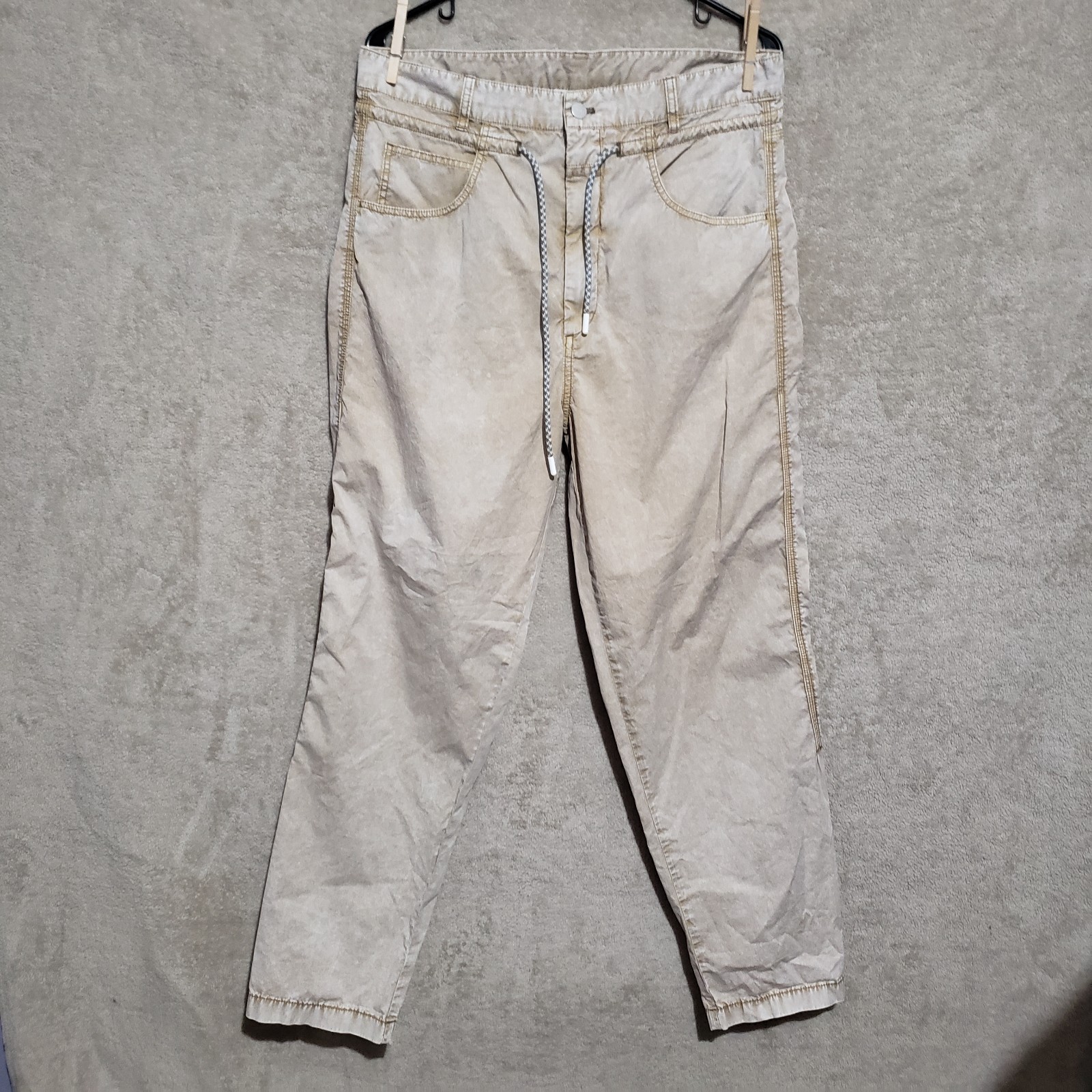 Closed Brand Lexi Drawstring Zip Up Lightweight Pants Tan Portuguese Fabric