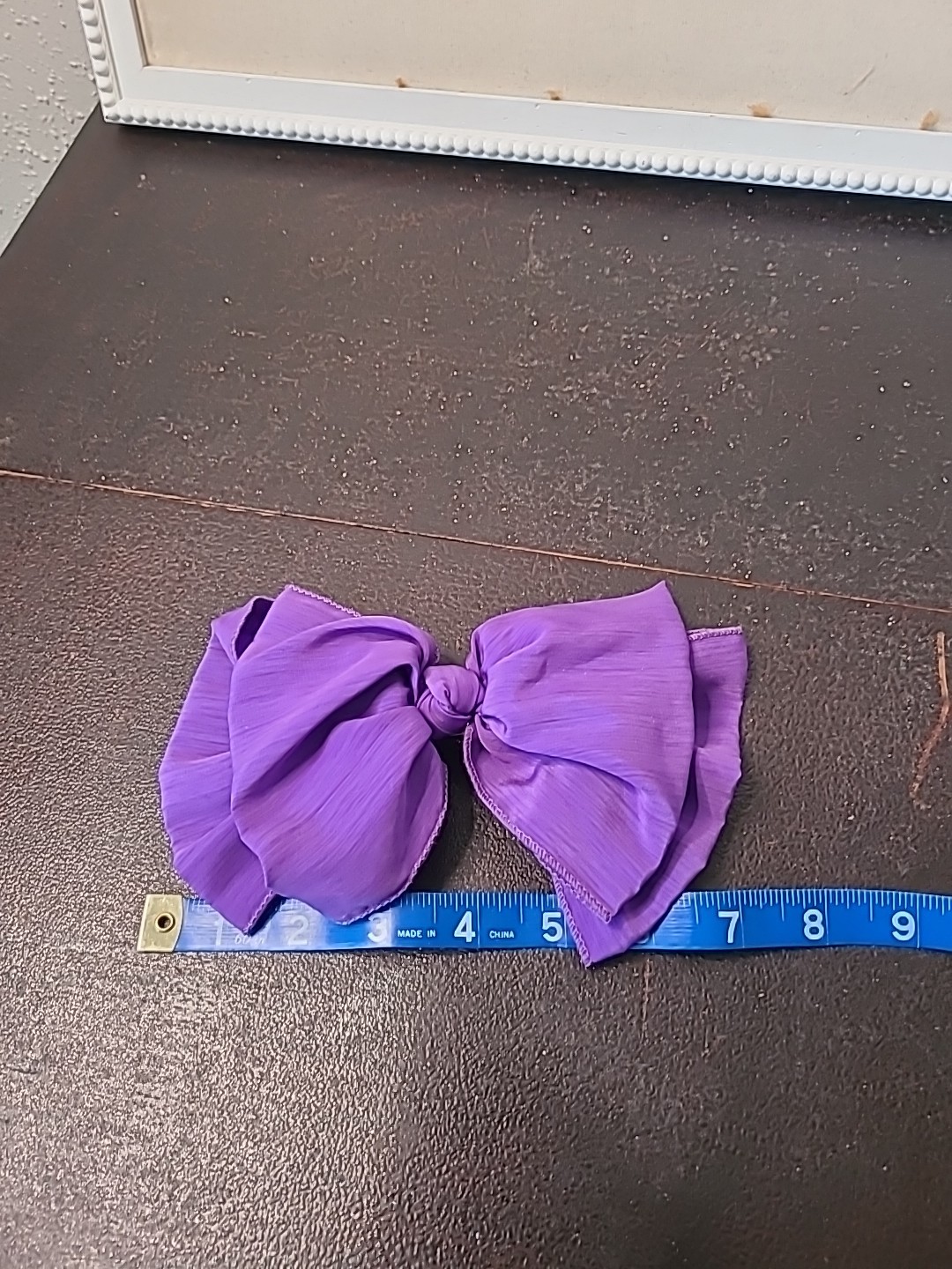 Vintage 80s 90s Big Silky Hair Bow Barrette Clip Ribbon Ruffle Oversized Purple