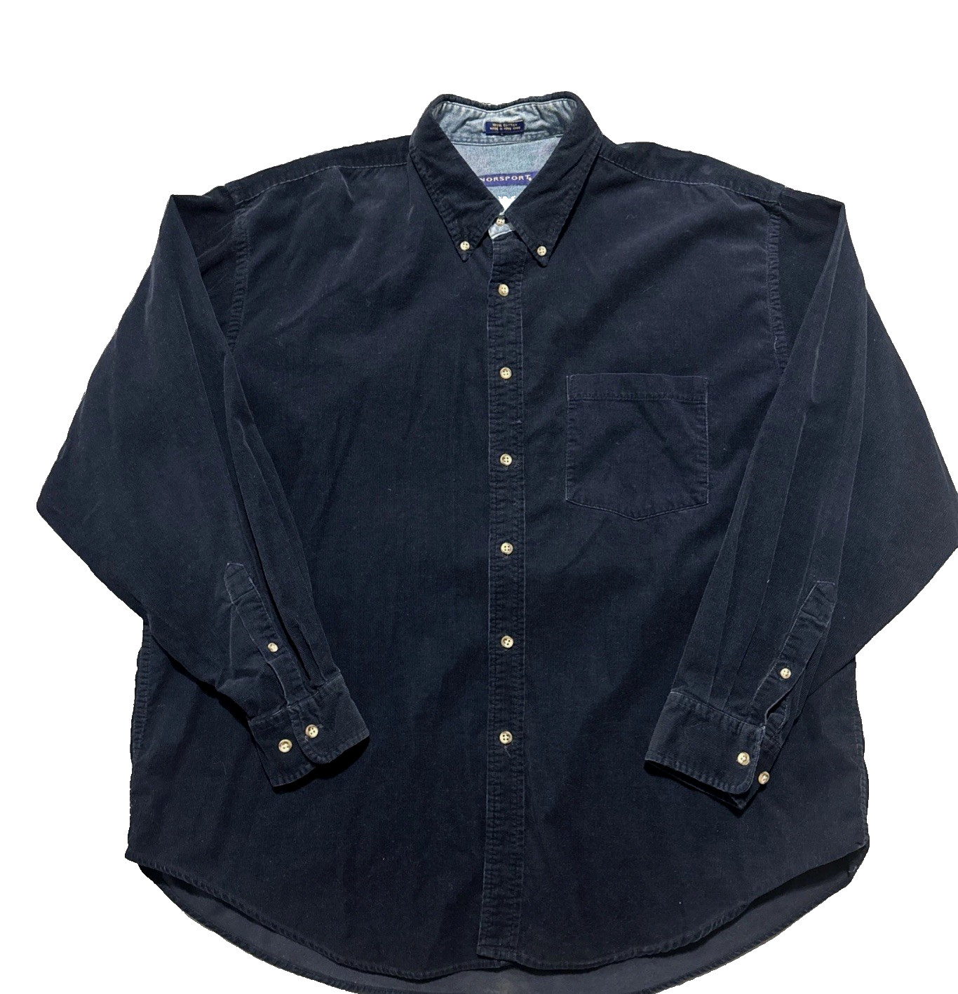 Vintage 90s Nordstrom Norsport Shirt Men XL Navy blue Long Sleeve Fine Corduroy