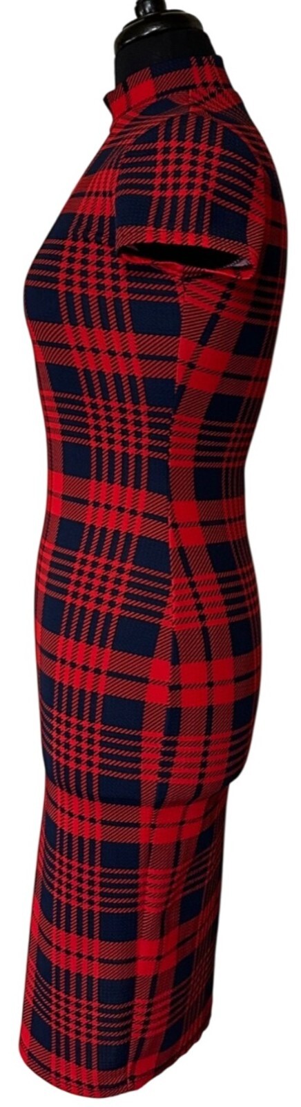 SHEIN Mock Neck Red Plaid Dress Polyester Spandex Blend Women’s Size XS/2