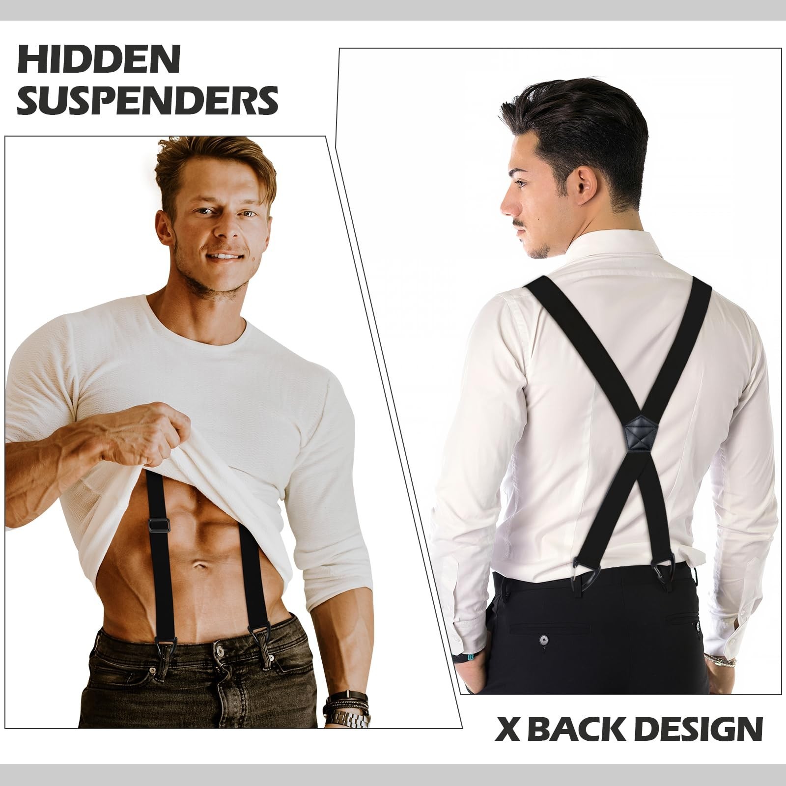 4 Pcs Heavy Duty X Back Hidden Suspenders for Men – Adjustable Invisible Belt, 1