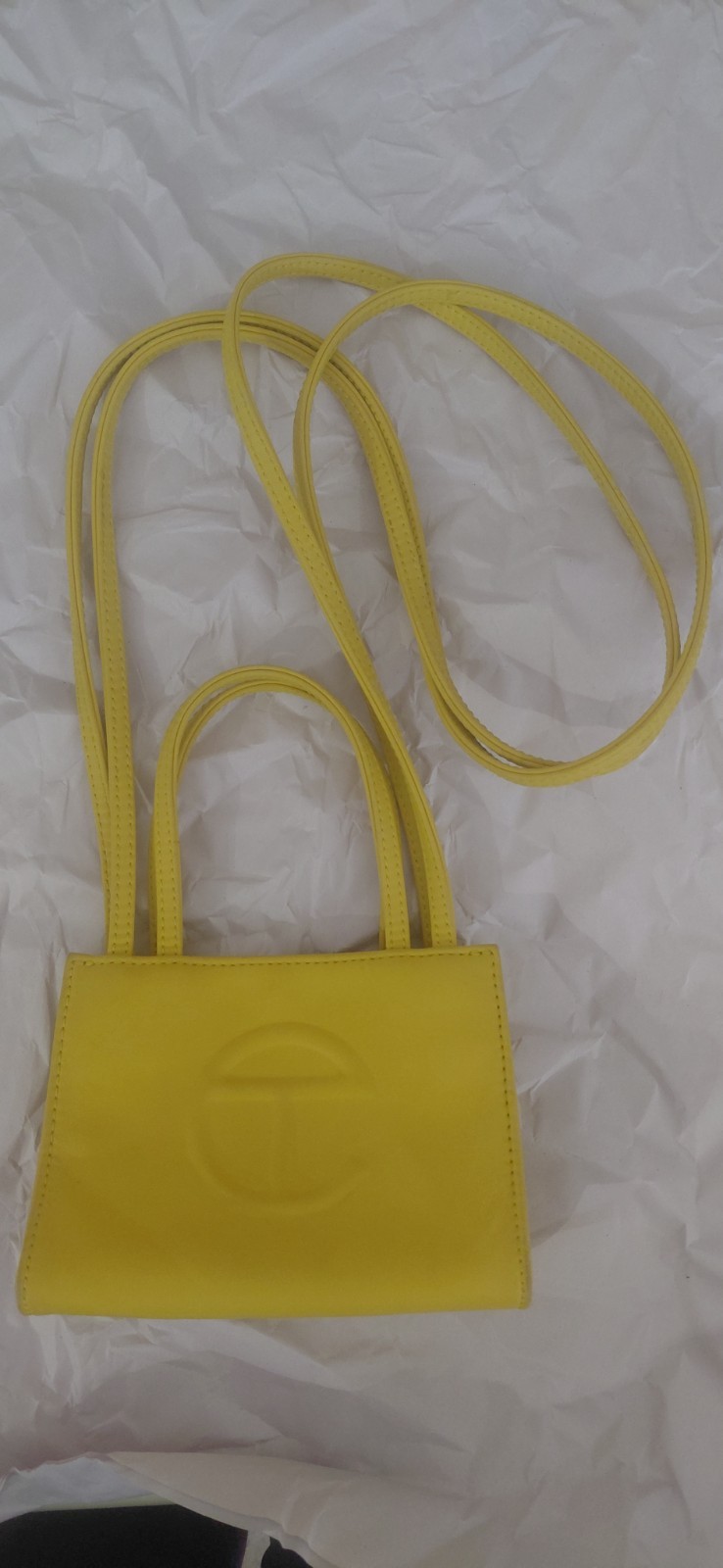 Telfar Mini Yellow Crossbody Bag with Logo Accent and Magnetic Closure