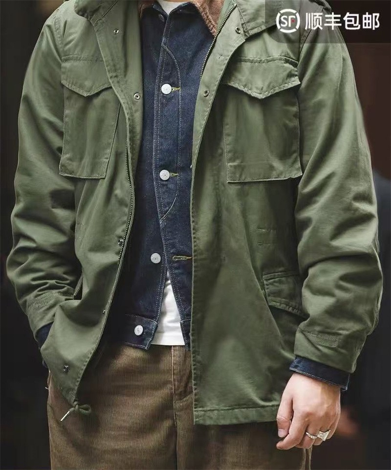 U.S. Vintage M65 Field Jacket Military Jacket Men Pockets Casual Work Green Coat