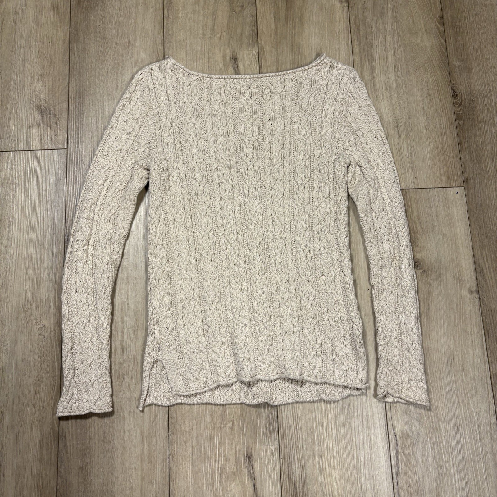 LRL Lauren Jeans Co Ralph Lauren Cable Knit Sweater Beige Cotton Roll Neck Small