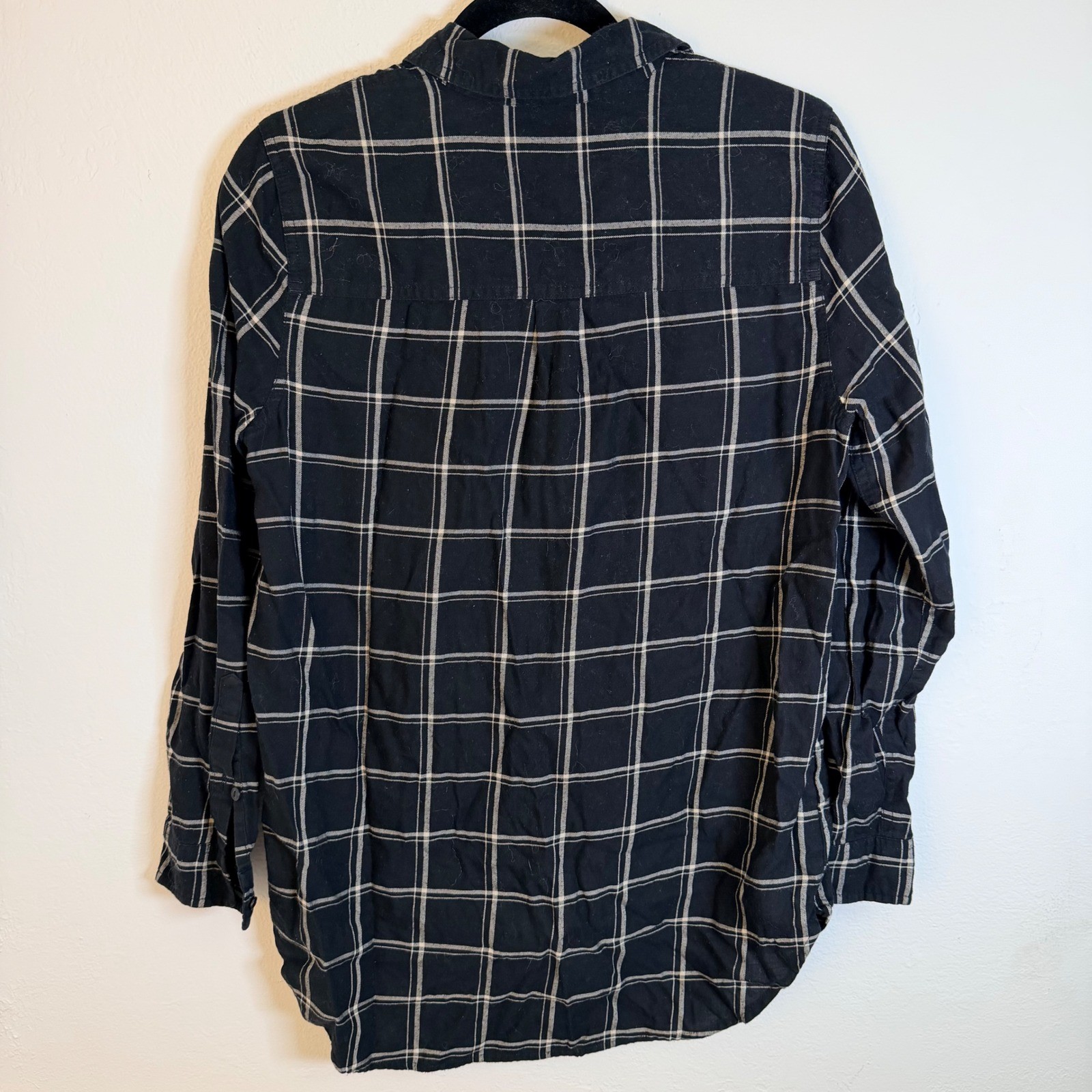 Madewell Classic Ex-Boyfriend Shirt Black White Windowpane Plaid Cotton Academia