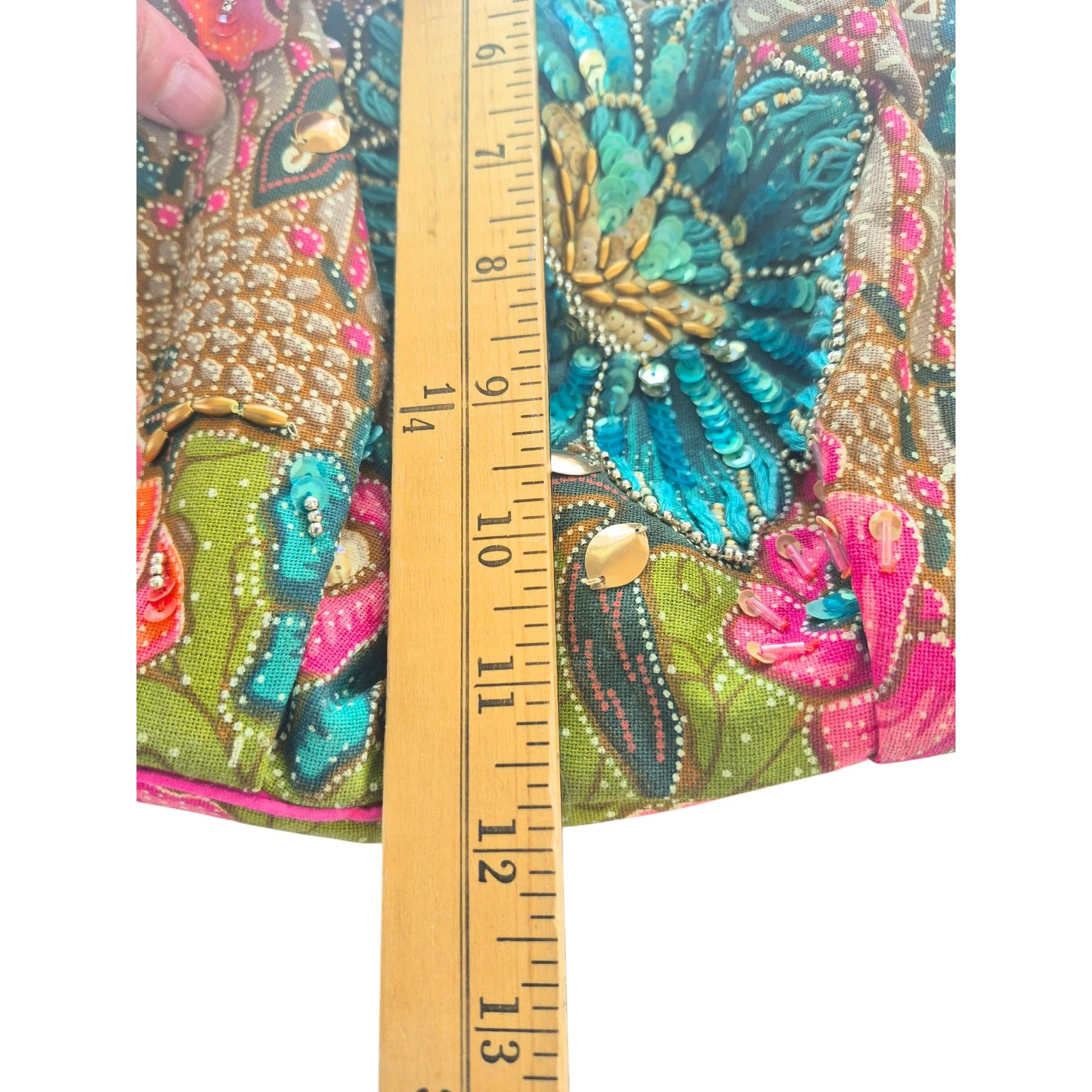 Accessorize Large Canvas Floral Embellished Bag Colorful Beaded Boho Beach