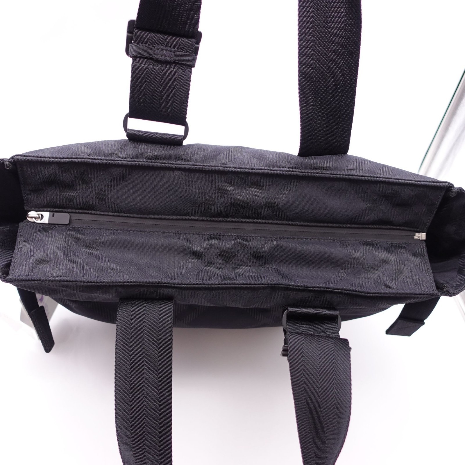NEW Burberry Nylon Tonal Check Jacquard Tote Bag Black Luxury Preppy Travel