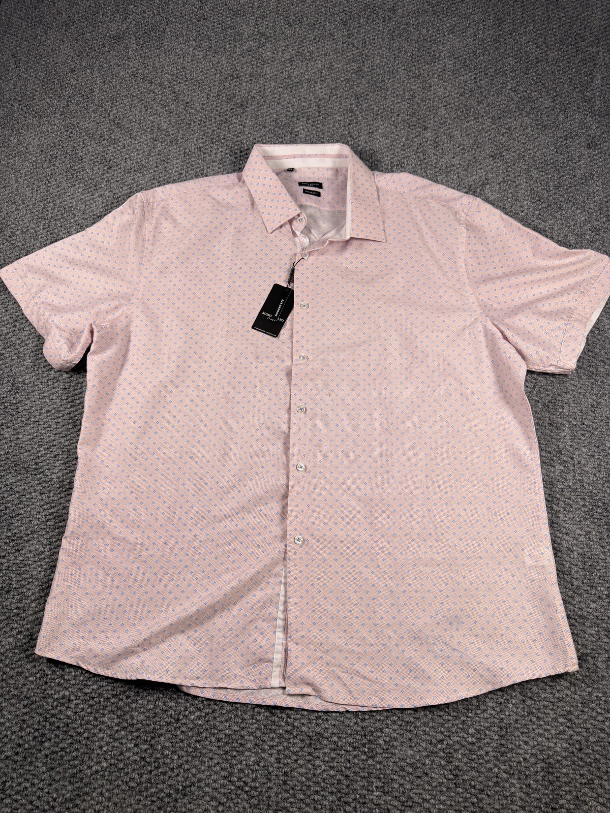 Rosso Milano Shirt Mens 2XL Pink Geometric Short Sleeve Button Front Modern Fit