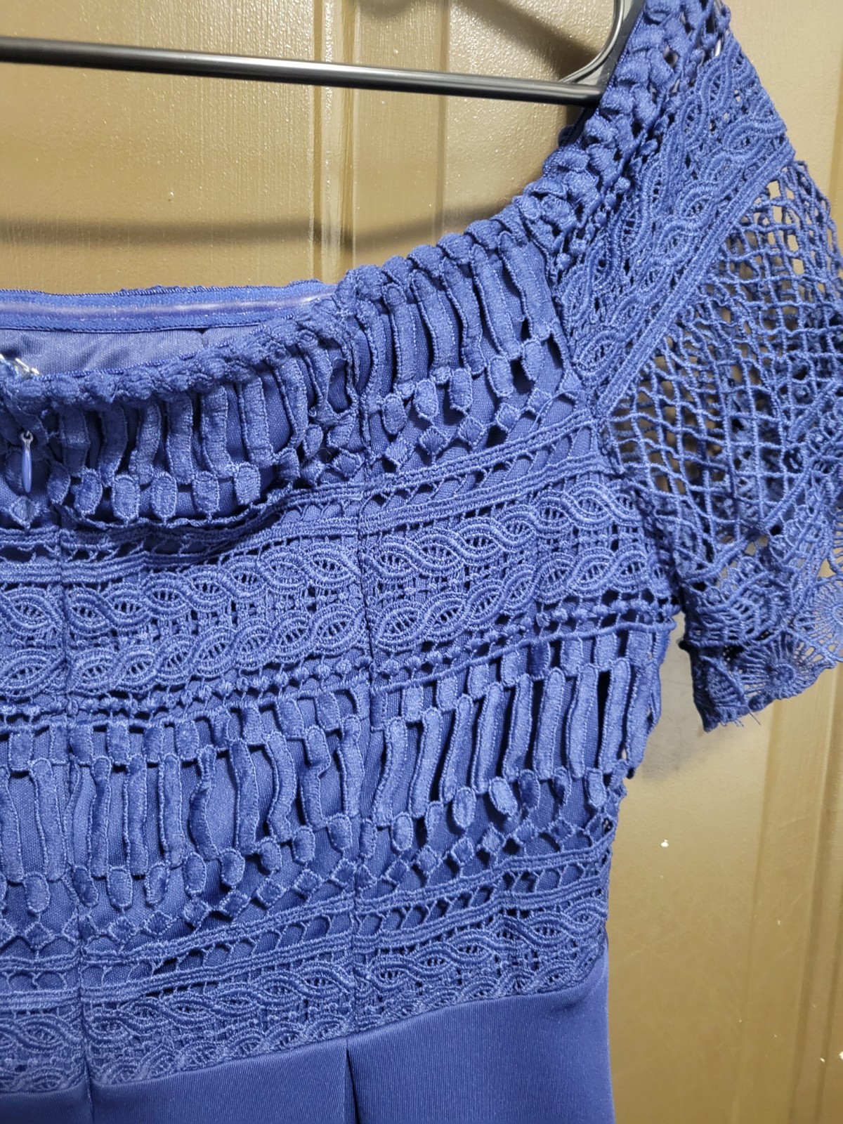 Francesca’s Blue Off Shoulder Lace Crochet Fit & Flare Mini Dress Womens Medium