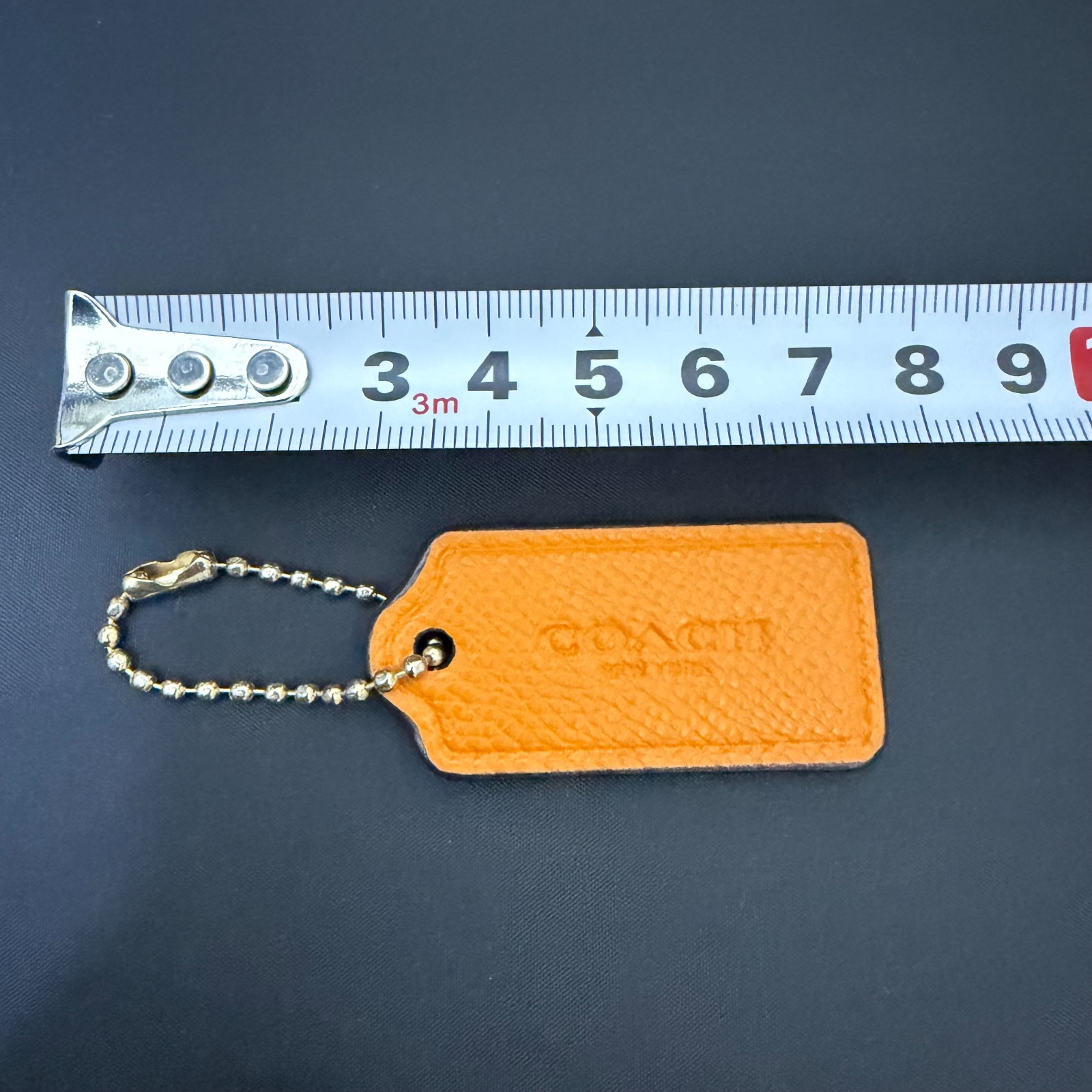 Vintage COACH Hang Tag Bag Charm Keychain leather Orange From Japan