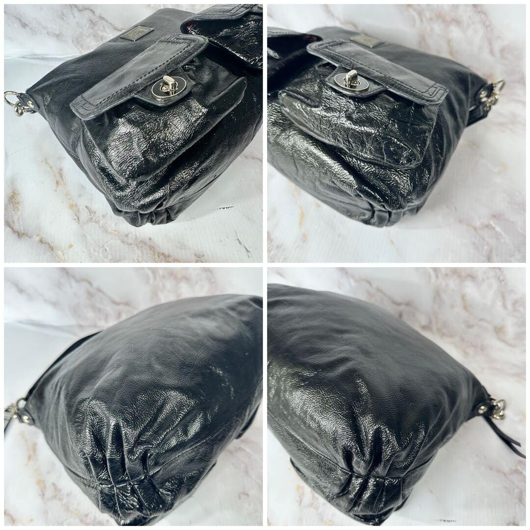 COACH Shoulder Bag Poppy Patent Black Authentic From Japan