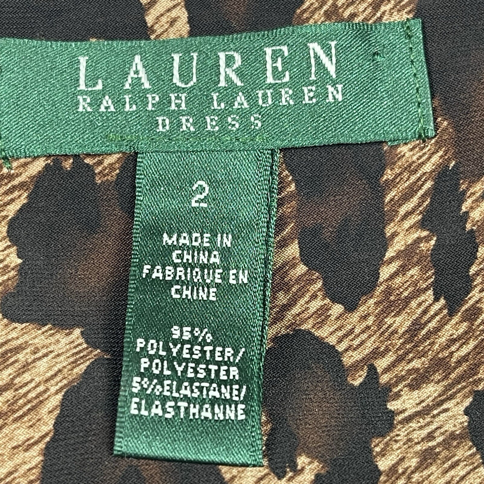 RALPH LAUREN Leopard Print Sleeveless Jersey Knit Dress Faux Wrap Vneck Sz 2