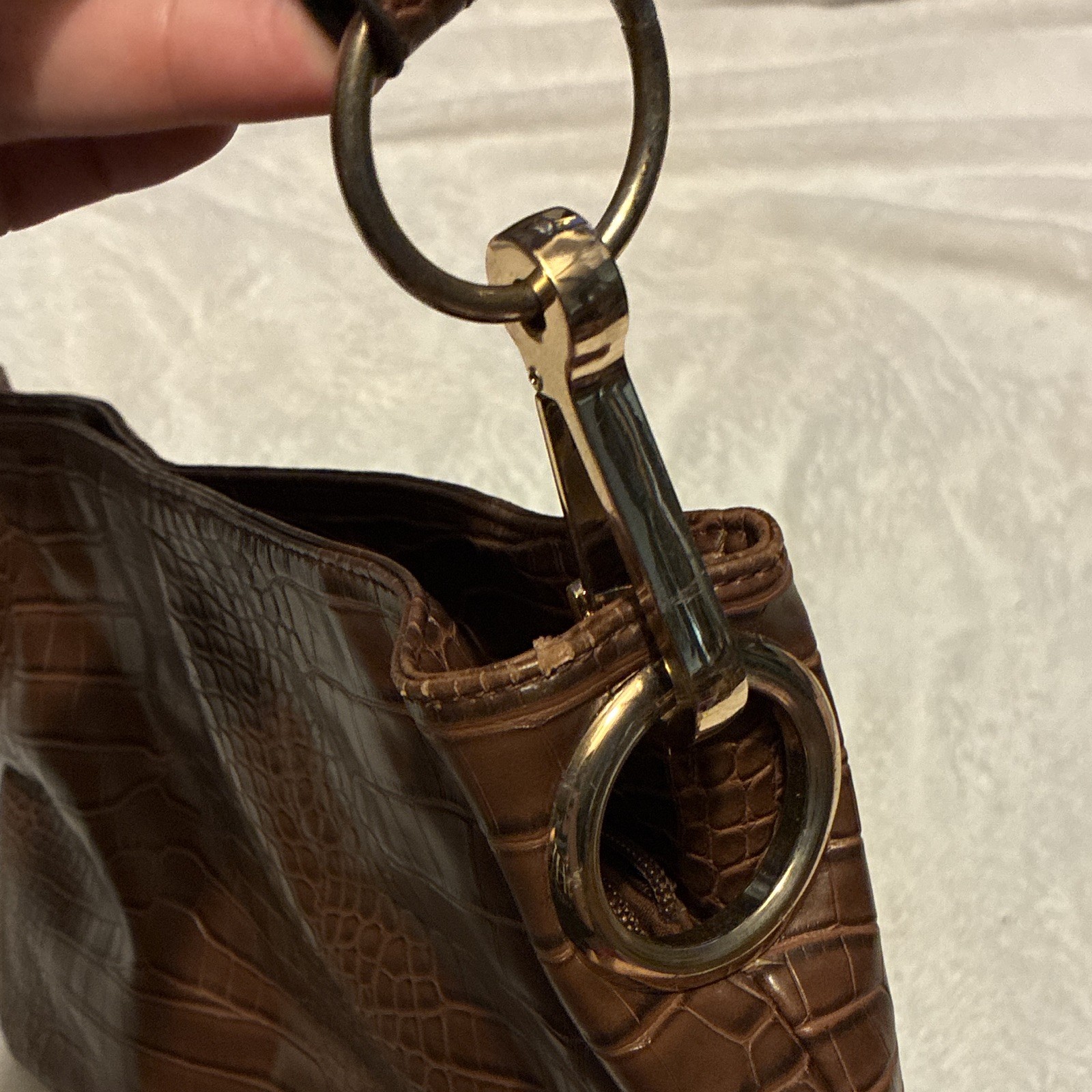 Bueno Brown Croc-Embossed Shoulder Bag Gold Hardware Buckle Zip Magnetic