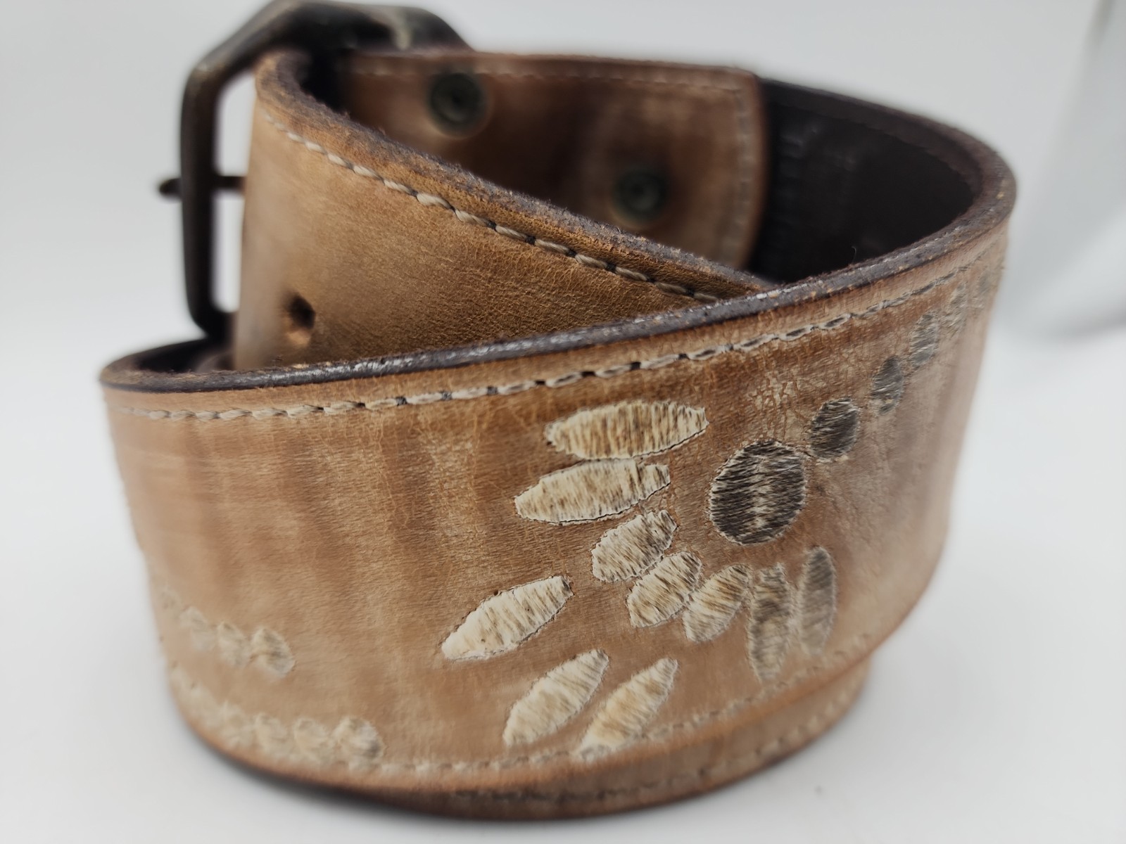 BED|STÜ Cobbler Series Mohawk Belt Embroidered Bench Made Leather Sz MED