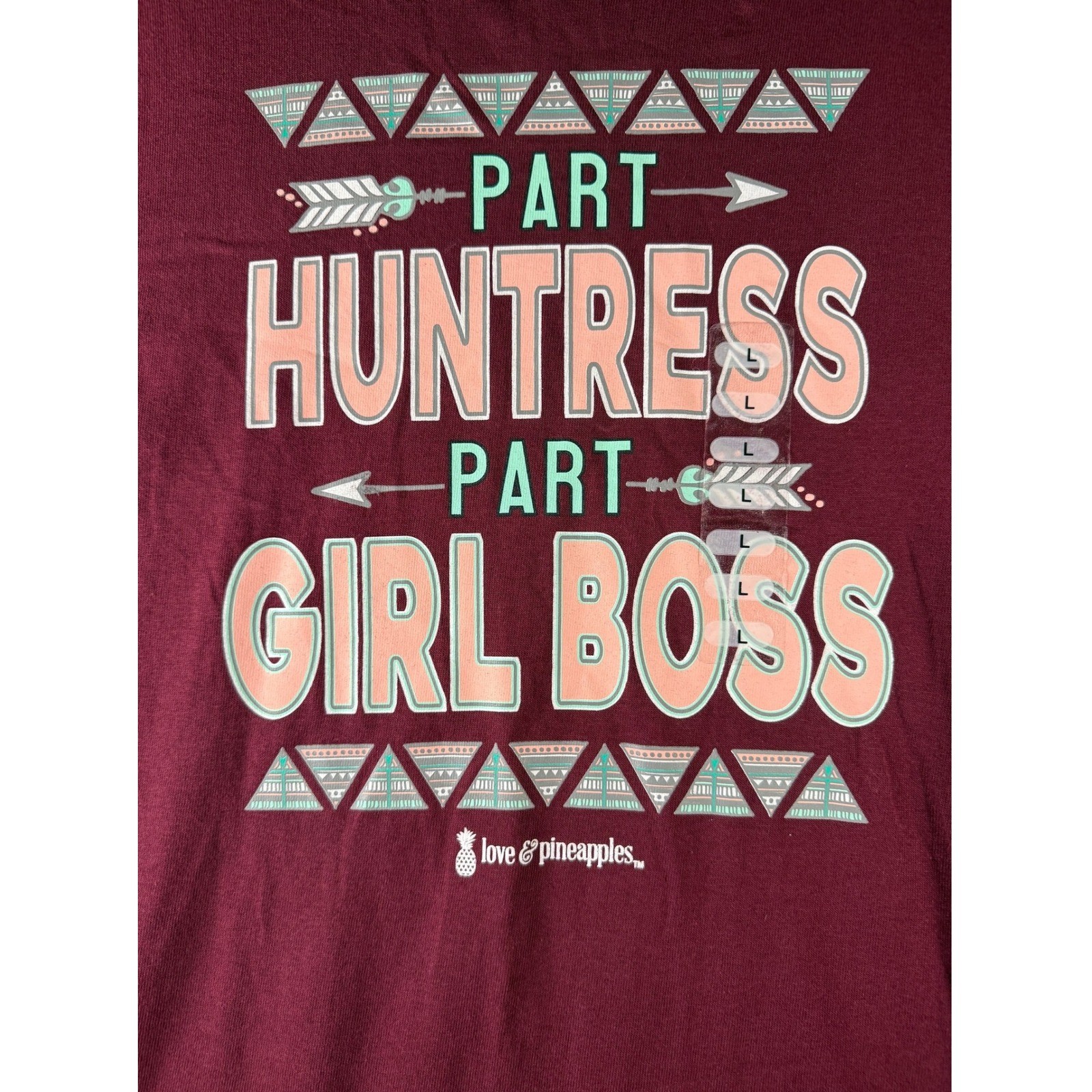 NWT Love & Pineapples Womens Part Huntress Part Girl Boss – T-Shirt Maroon L