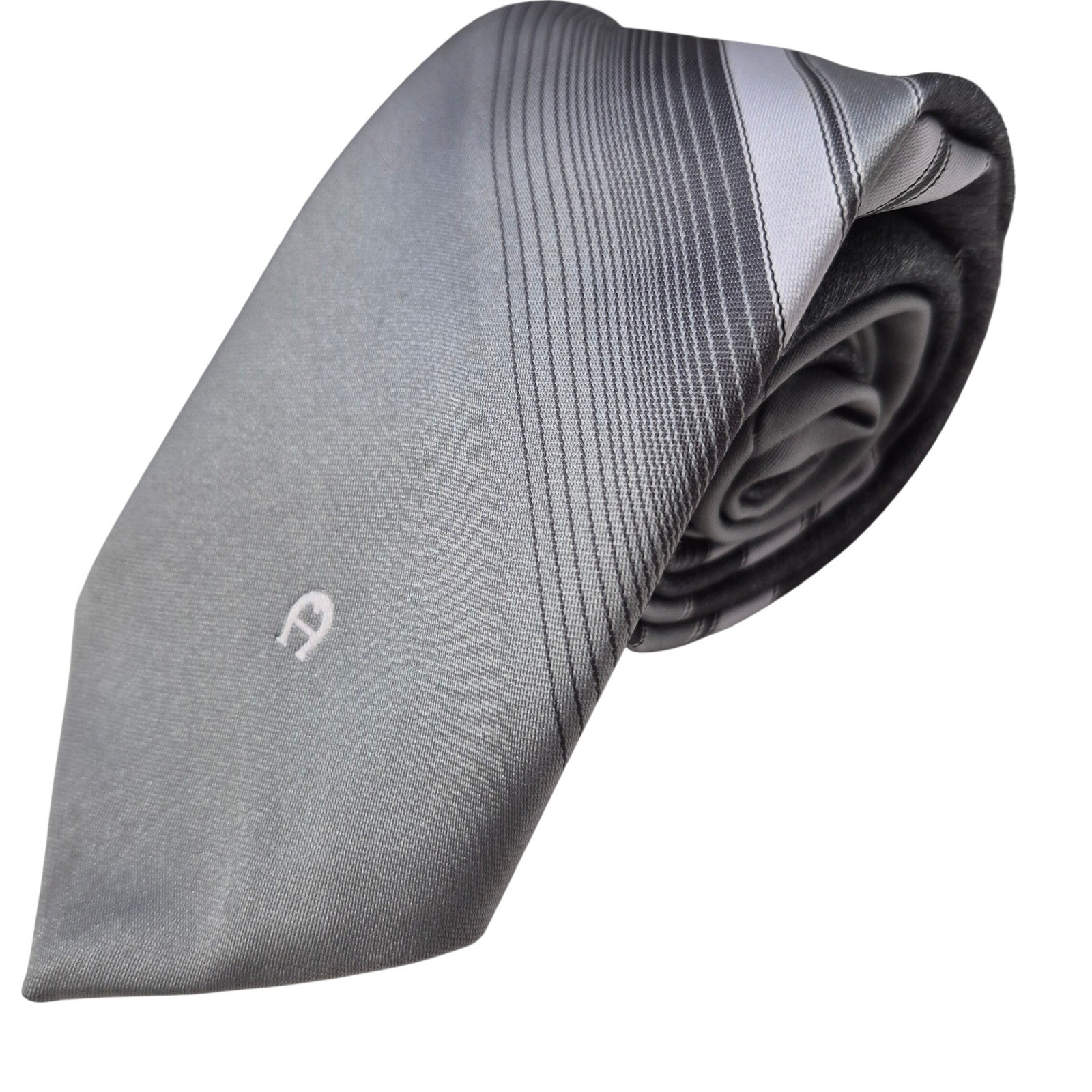 Etienne Aigner Tie Mens Gray Striped Necktie Vintage Classic Designer Logo