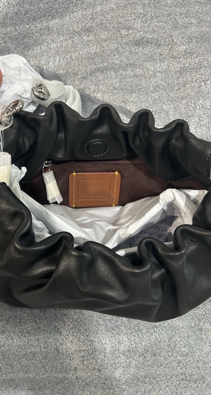 Coach Faye Shoulder Bag CV529 Black Leather Ruched Drawstring Handbag NWT