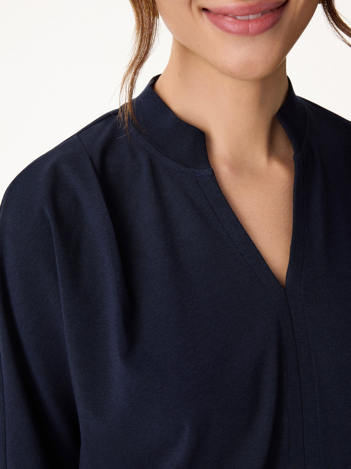 OGL Stand Collar V-Neck Short Sleeve Top