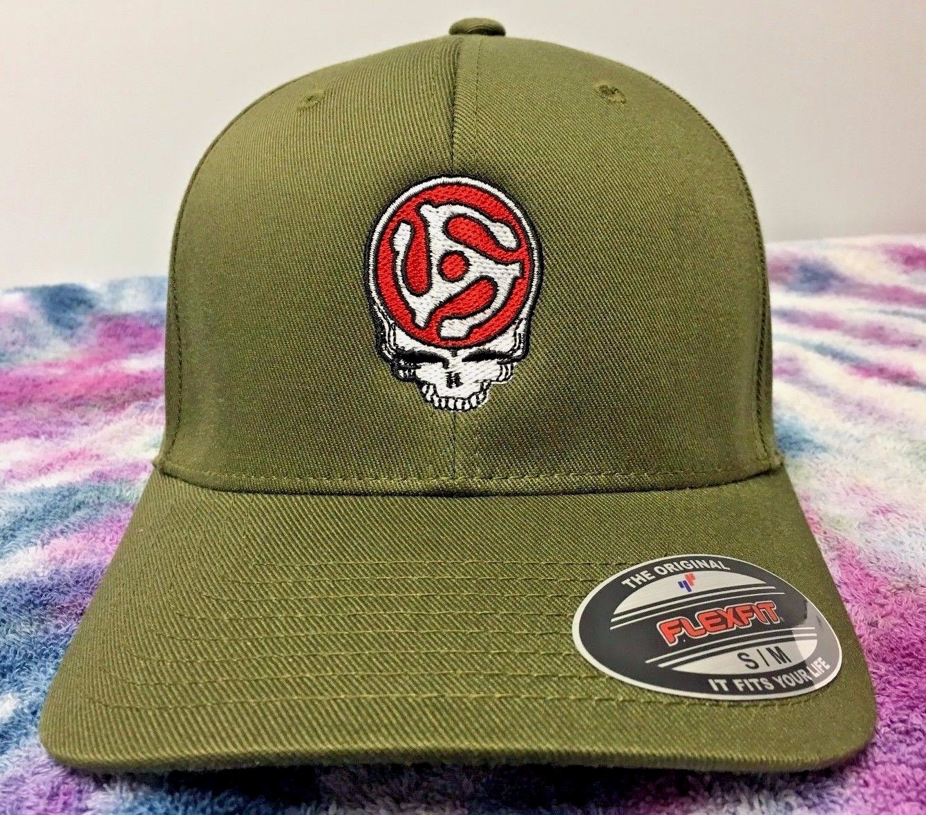 Grateful Dead Steal your Face 45 Record Spindle Embroidered Flexfit Ball Cap