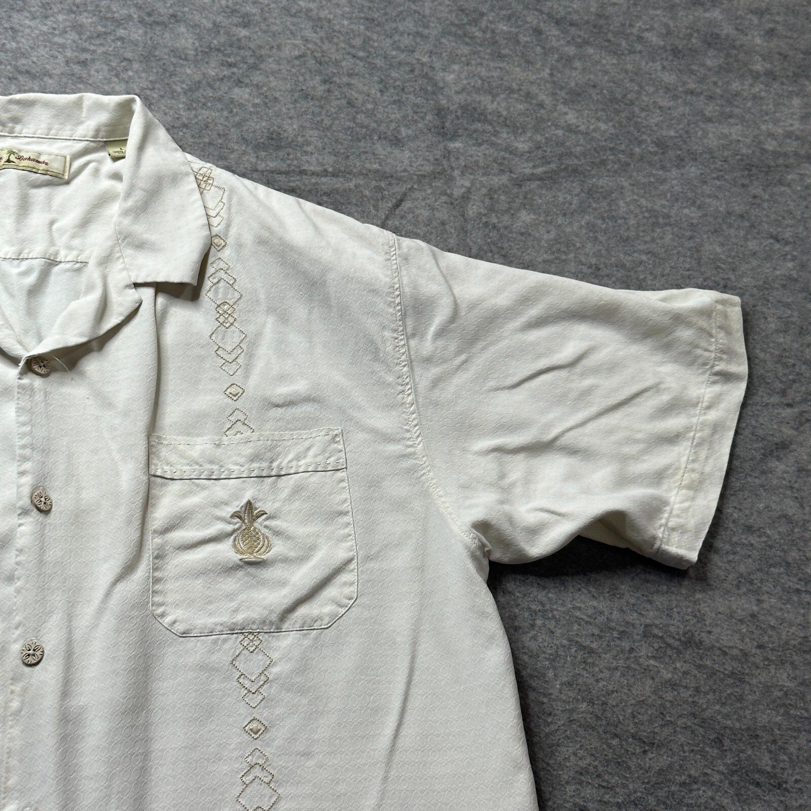 Tommy Bahama Shirt Men L Camp Ivory Silk Button Up Relaxed Fit Pineapple *