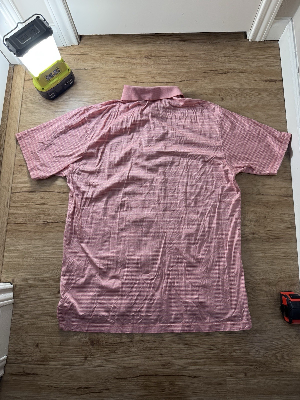 Peter Millar Polo SZ L 100% Cotton Pink Coral Striped Golf Summer Performance