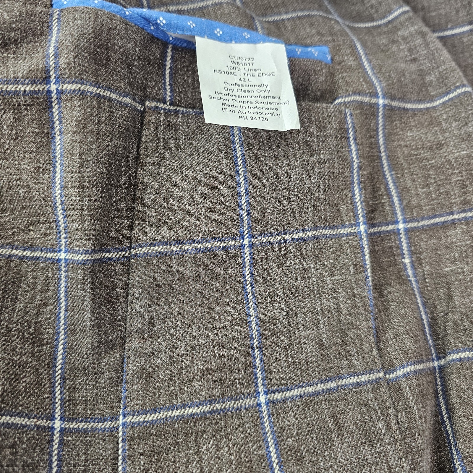 Kroon Blazer Jacket Linen Edge Mens 42L Windowpane Elbow Patches Unstructured