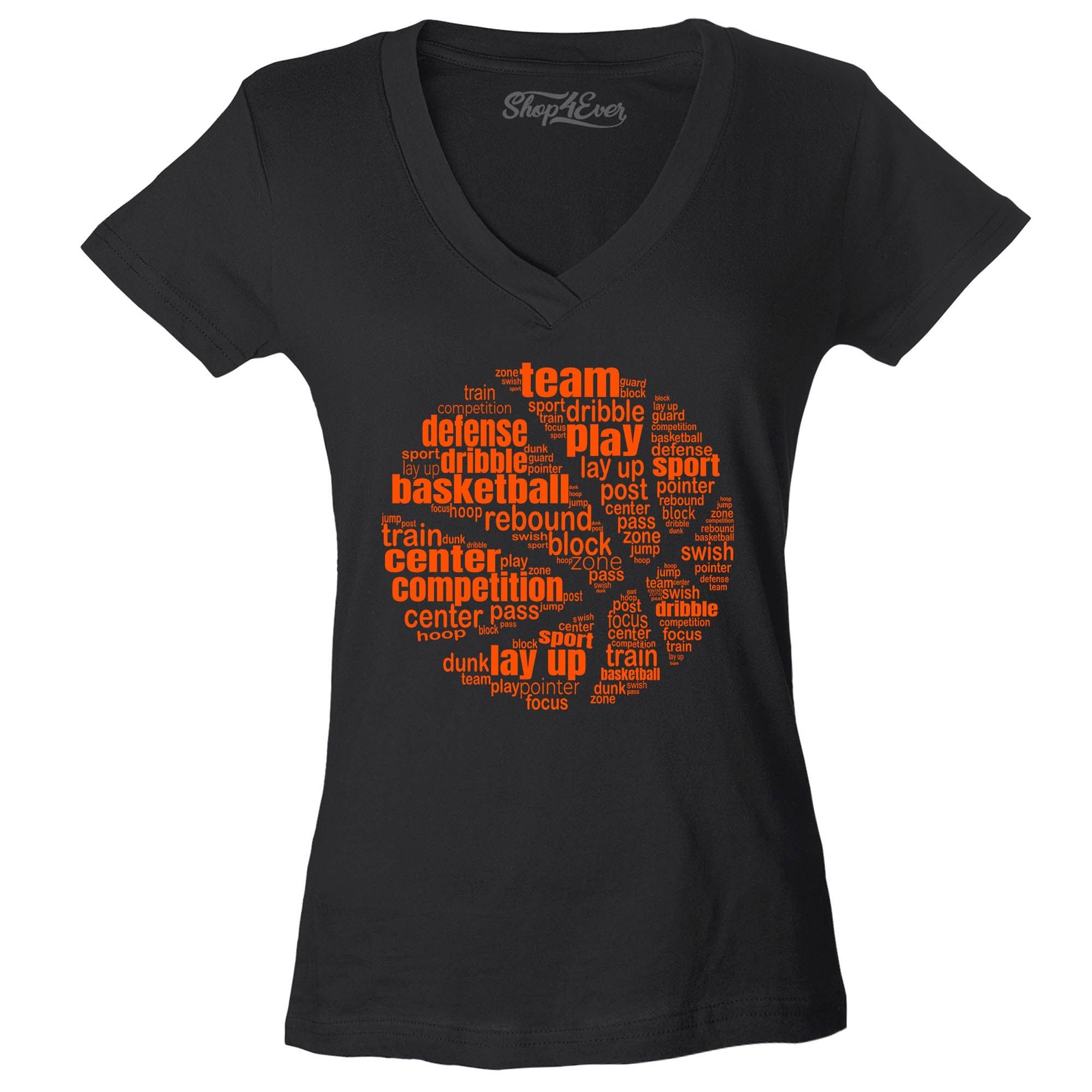 Basketball Word Cloud Orange Ball Women’s V-Neck T-shirt Basketball Tee