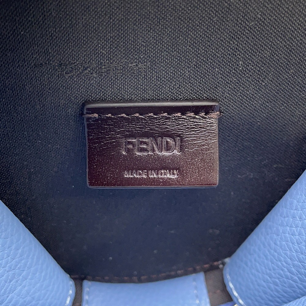 FENDI FF Logo Round Pouch Leather Light Blue 7M0359