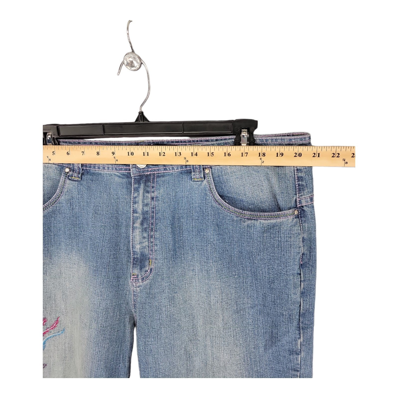 Crest Womens Jeans Wide leg Embroidered Ragged Hem Light Wash 21/22 41×30
