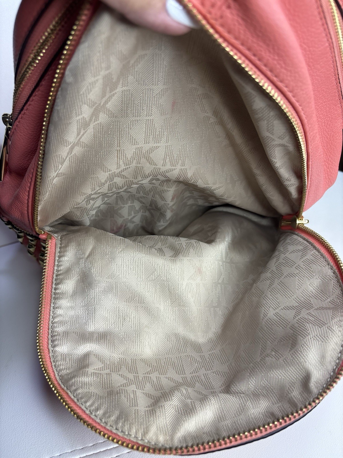 Michael Kors Women’s Medium Backpack Purse In Peach Soft Leather With Gold Studs