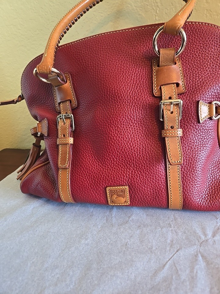 Dooney & Bourke Red Satchel Top Handle Zip Tassel Gold Hardware Bottom Studs