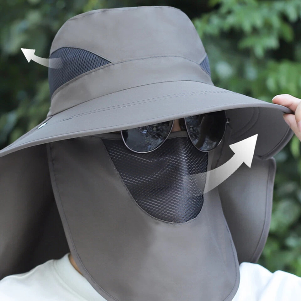 Fishing Hat UV Sun Protection Wide Brim Hat w/ Face Cover & Neck Flap Unisex USA