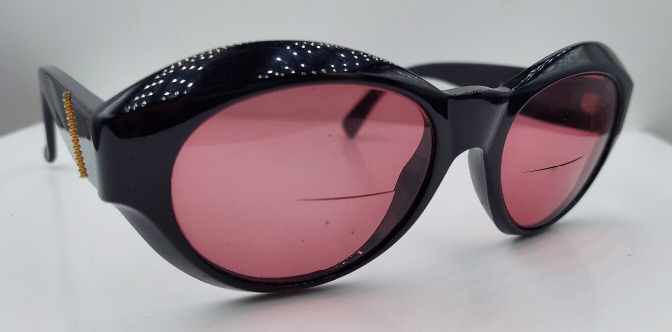 Vintage Perry Ellis P380 Black Oval Sunglasses Italy FRAMES ONLY
