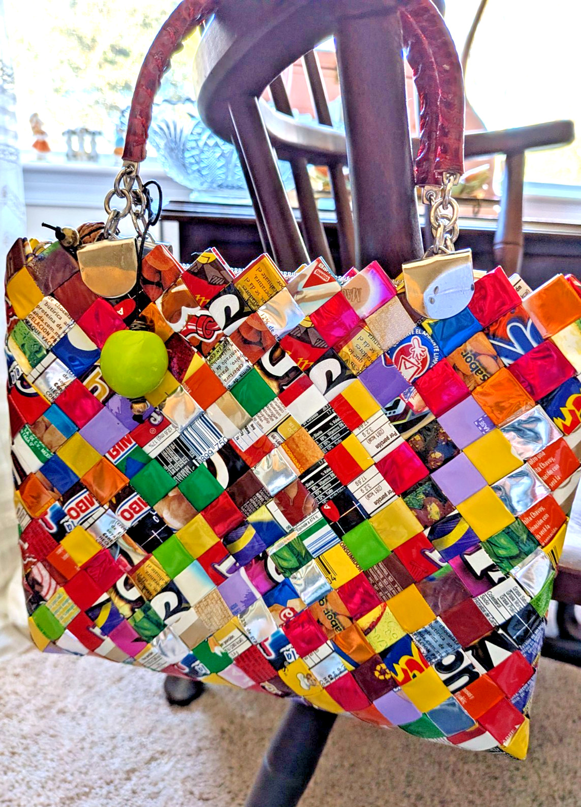 RARE Nahui Ollin TOP HANDLE Candy Wrapper Woven Purse