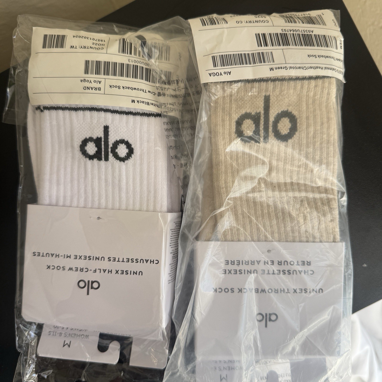 alo 2 Pairs Unisex Logo Crew Socks Size M Half-Crew & Throwback Multicolor