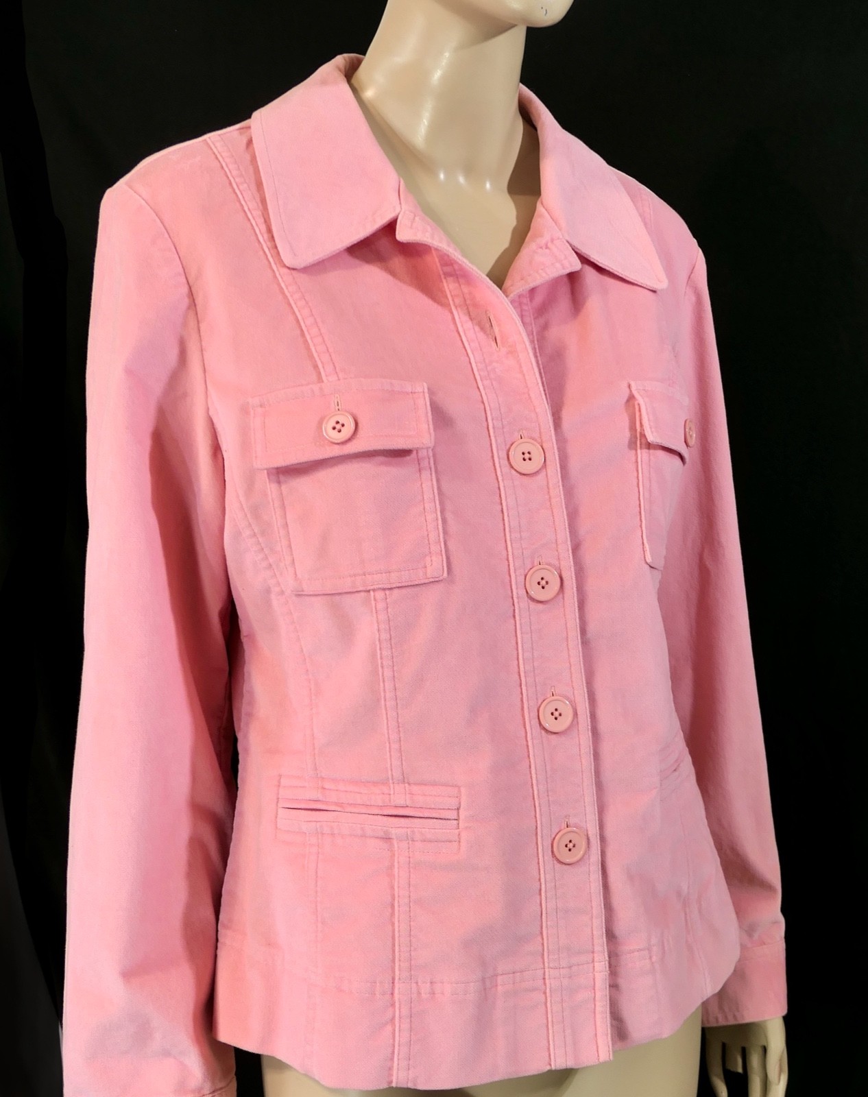 Talbots Size 14 Unlined Soft Stretch Cotton Velvet Safari Jacket In Pink