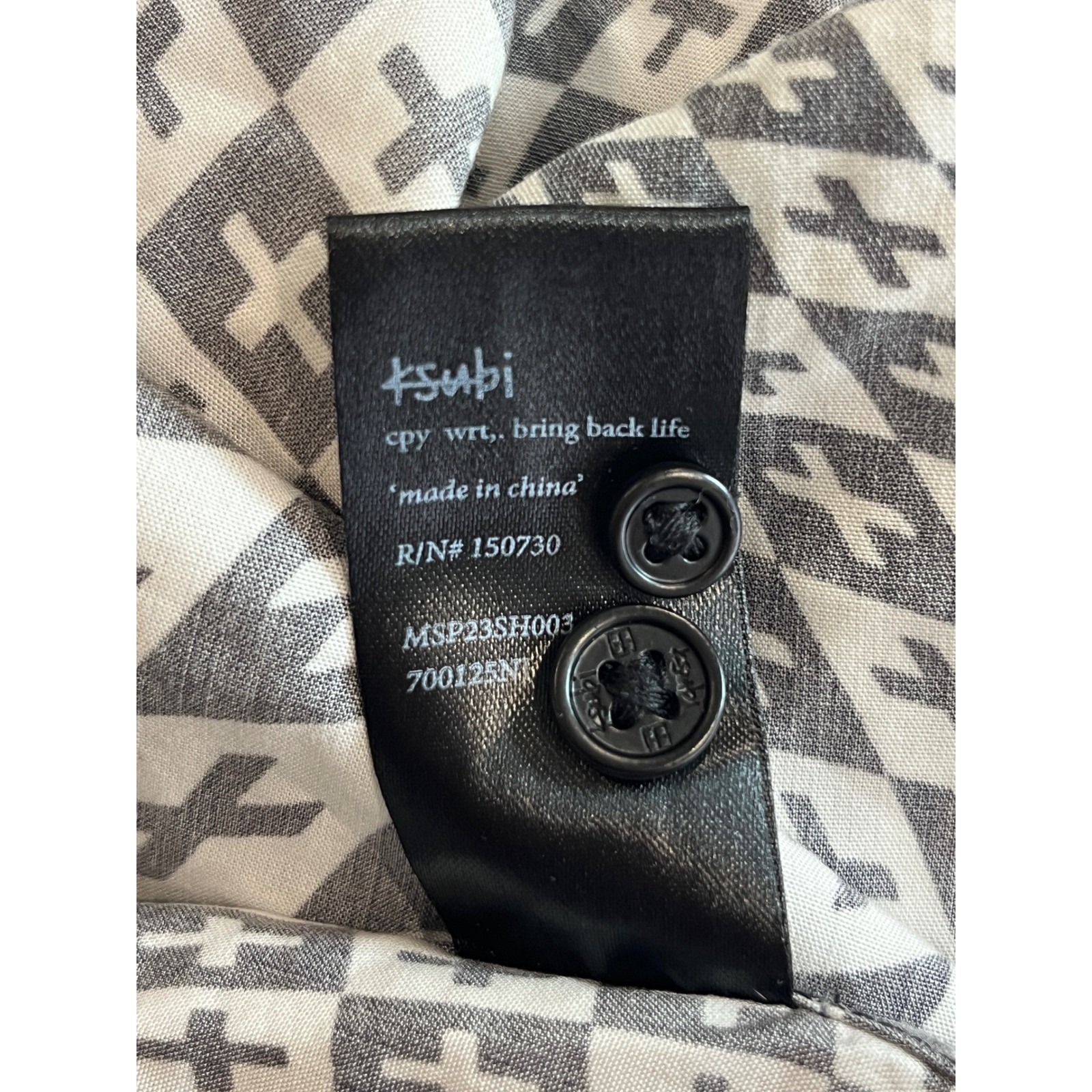 Ksubi Mens XL Black White Optical Illusion Cross Print Tencel Short Sleeve Shirt